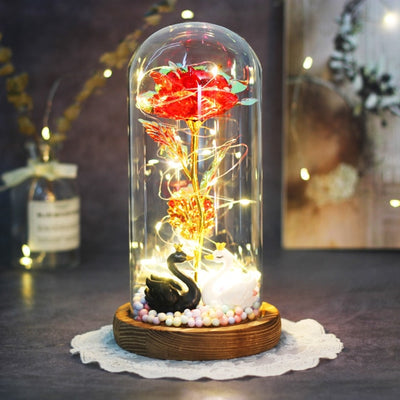 Artificial Eternal The Beast Beauty Rose Eternelle Flower In Glass Dome LED Christmas Mother&#39;s Birthday Valentines Day Gift