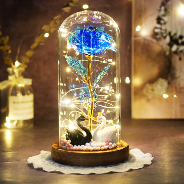Artificial Eternal The Beast Beauty Rose Eternelle Flower In Glass Dome LED Christmas Mother's Birthday Valentines Day Gift