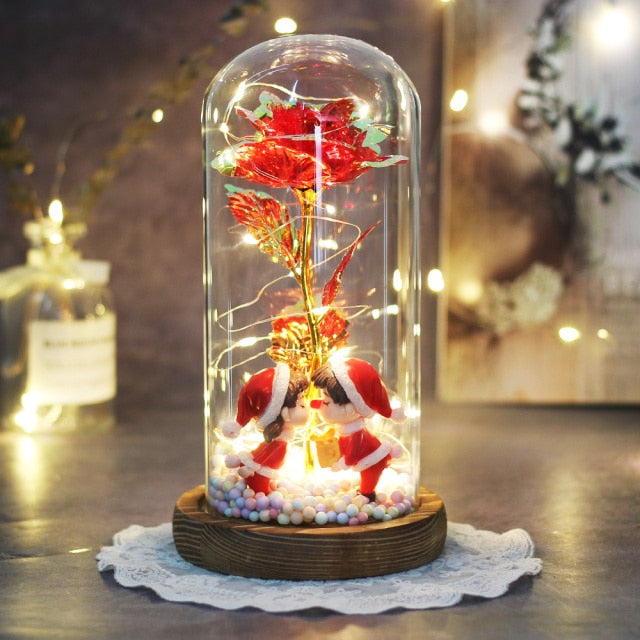 Artificial Eternal The Beast Beauty Rose Eternelle Flower In Glass Dome LED Christmas Mother's Birthday Valentines Day Gift