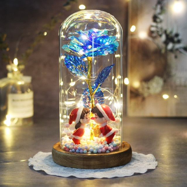 Artificial Eternal The Beast Beauty Rose Eternelle Flower In Glass Dome LED Christmas Mother's Birthday Valentines Day Gift