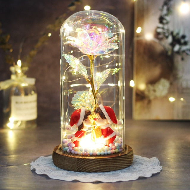 Artificial Eternal The Beast Beauty Rose Eternelle Flower In Glass Dome LED Christmas Mother's Birthday Valentines Day Gift