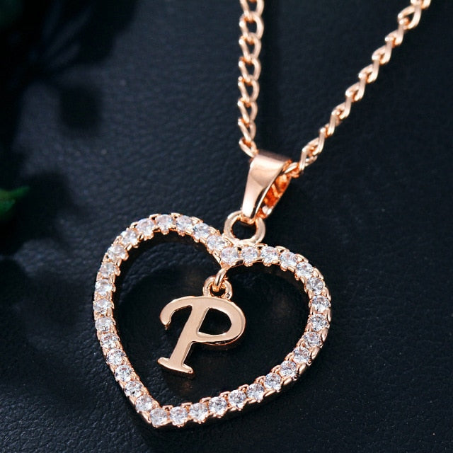 Womens Jewelry Name Initials Heart Pendant Necklace 26 Letters Zircon Love Necklaces Girls Gifts the First Letter Accessories