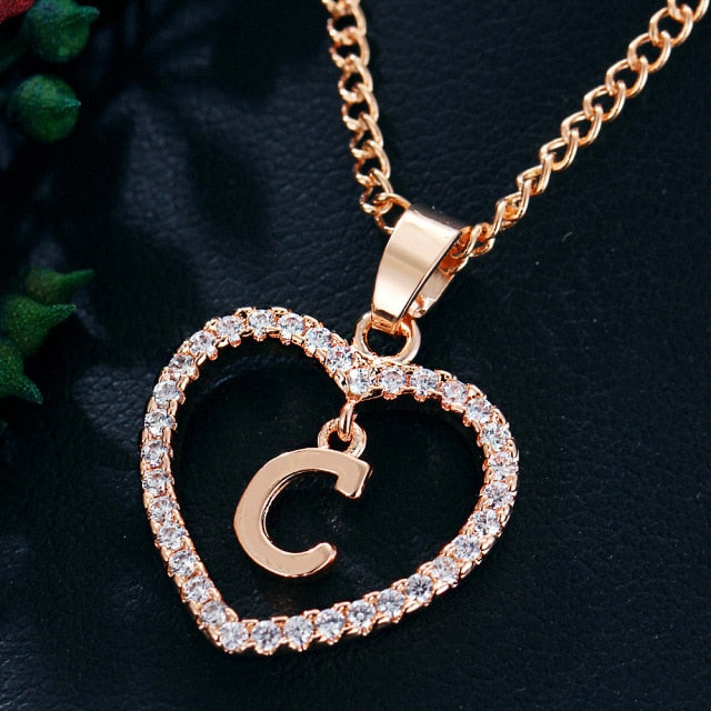 Womens Jewelry Name Initials Heart Pendant Necklace 26 Letters Zircon Love Necklaces Girls Gifts the First Letter Accessories