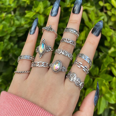 6Pcs Vintage Gothic Butterfly Angle Flower Multi Element Ring Set For Women Men Retro Personality Finger Ring Gifts