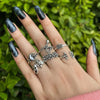 6Pcs Vintage Gothic Butterfly Angle Flower Multi Element Ring Set For Women Men Retro Personality Finger Ring Gifts