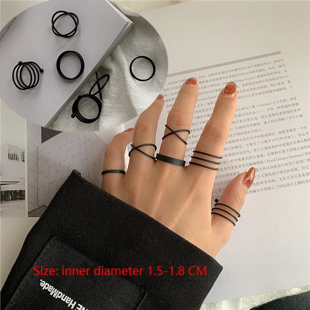 6Pcs/set Punk Finger Rings Minimalist Smooth Gold/black Geometric Metal Rings for Women Girls Party Jewelry Bijoux Femme