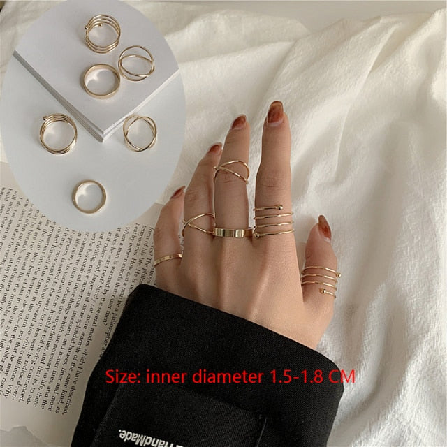 6Pcs/set Punk Finger Rings Minimalist Smooth Gold/black Geometric Metal Rings for Women Girls Party Jewelry Bijoux Femme