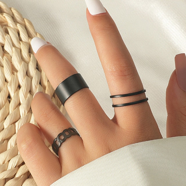 6Pcs/set Punk Finger Rings Minimalist Smooth Gold/black Geometric Metal Rings for Women Girls Party Jewelry Bijoux Femme