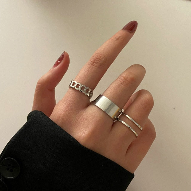 6Pcs/set Punk Finger Rings Minimalist Smooth Gold/black Geometric Metal Rings for Women Girls Party Jewelry Bijoux Femme