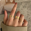 6Pcs/set Punk Finger Rings Minimalist Smooth Gold/black Geometric Metal Rings for Women Girls Party Jewelry Bijoux Femme