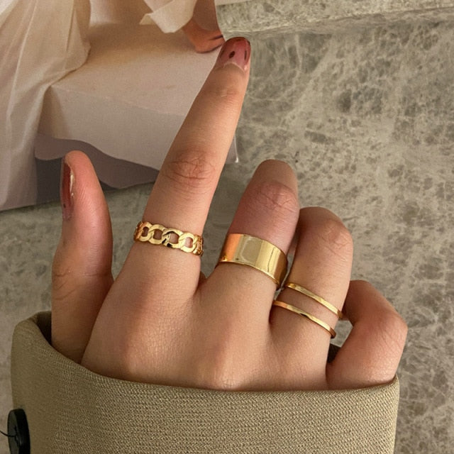 6Pcs/set Punk Finger Rings Minimalist Smooth Gold/black Geometric Metal Rings for Women Girls Party Jewelry Bijoux Femme