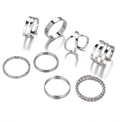 6Pcs/set Punk Finger Rings Minimalist Smooth Gold/black Geometric Metal Rings for Women Girls Party Jewelry Bijoux Femme
