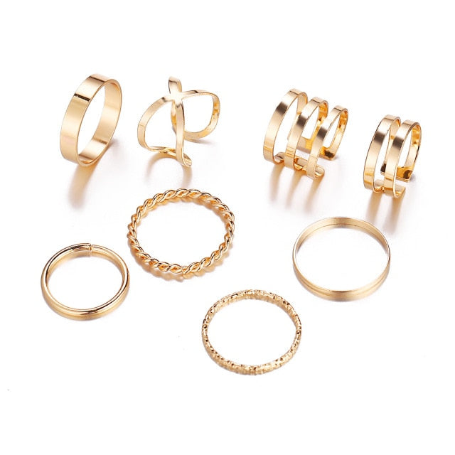 6Pcs/set Punk Finger Rings Minimalist Smooth Gold/black Geometric Metal Rings for Women Girls Party Jewelry Bijoux Femme