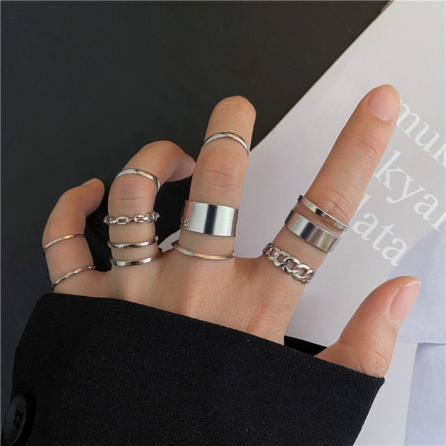 6Pcs/set Punk Finger Rings Minimalist Smooth Gold/black Geometric Metal Rings for Women Girls Party Jewelry Bijoux Femme