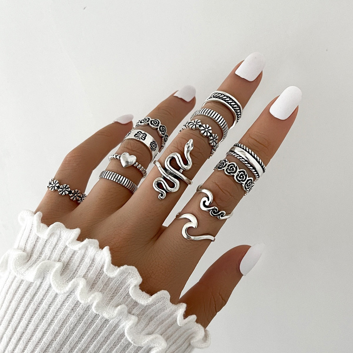 YADELAI Retro Alloy Snake Moon Ring Set Simple Style Gothic ring Jewelry Suit New 2021 Fashion Trend Jewelry Accessories