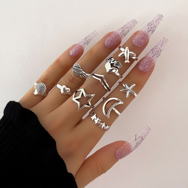 YADELAI Retro Alloy Snake Moon Ring Set Simple Style Gothic ring Jewelry Suit New 2021 Fashion Trend Jewelry Accessories
