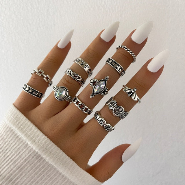 YADELAI Retro Alloy Snake Moon Ring Set Simple Style Gothic ring Jewelry Suit New 2021 Fashion Trend Jewelry Accessories