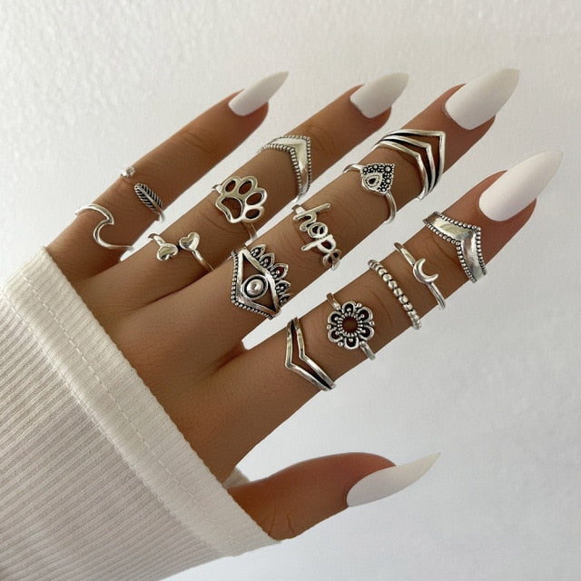 YADELAI Retro Alloy Snake Moon Ring Set Simple Style Gothic ring Jewelry Suit New 2021 Fashion Trend Jewelry Accessories