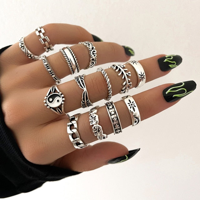 YADELAI Retro Alloy Snake Moon Ring Set Simple Style Gothic ring Jewelry Suit New 2021 Fashion Trend Jewelry Accessories