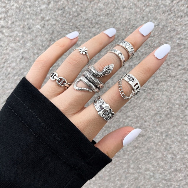 YADELAI Retro Alloy Snake Moon Ring Set Simple Style Gothic ring Jewelry Suit New 2021 Fashion Trend Jewelry Accessories