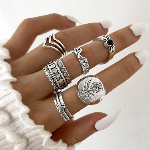 YADELAI Retro Alloy Snake Moon Ring Set Simple Style Gothic ring Jewelry Suit New 2021 Fashion Trend Jewelry Accessories