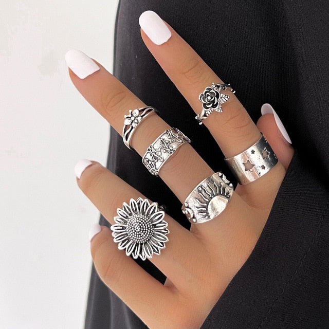 YADELAI Retro Alloy Snake Moon Ring Set Simple Style Gothic ring Jewelry Suit New 2021 Fashion Trend Jewelry Accessories