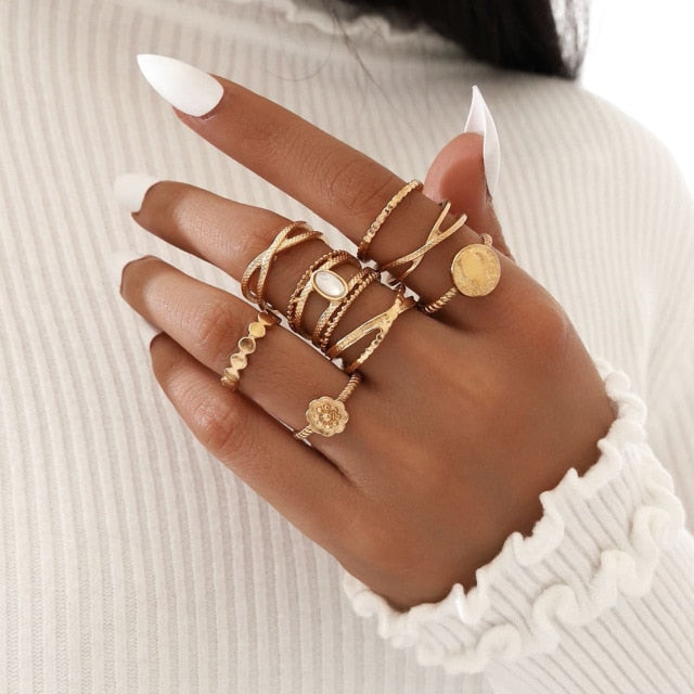 YADELAI Retro Alloy Snake Moon Ring Set Simple Style Gothic ring Jewelry Suit New 2021 Fashion Trend Jewelry Accessories