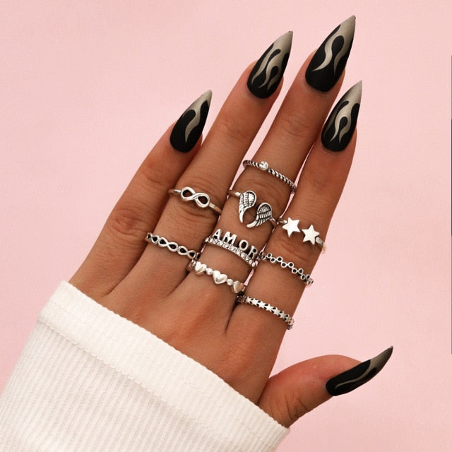 YADELAI Retro Alloy Snake Moon Ring Set Simple Style Gothic ring Jewelry Suit New 2021 Fashion Trend Jewelry Accessories