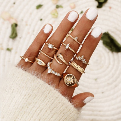 YADELAI Retro Alloy Snake Moon Ring Set Simple Style Gothic ring Jewelry Suit New 2021 Fashion Trend Jewelry Accessories