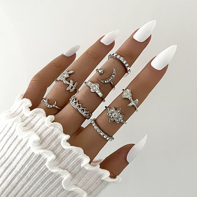 YADELAI Retro Alloy Snake Moon Ring Set Simple Style Gothic ring Jewelry Suit New 2021 Fashion Trend Jewelry Accessories