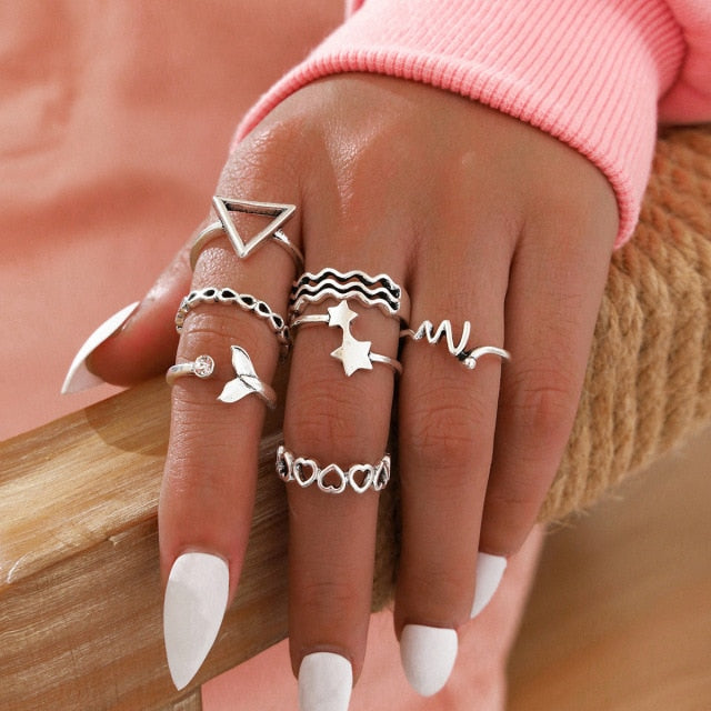 YADELAI Retro Alloy Snake Moon Ring Set Simple Style Gothic ring Jewelry Suit New 2021 Fashion Trend Jewelry Accessories