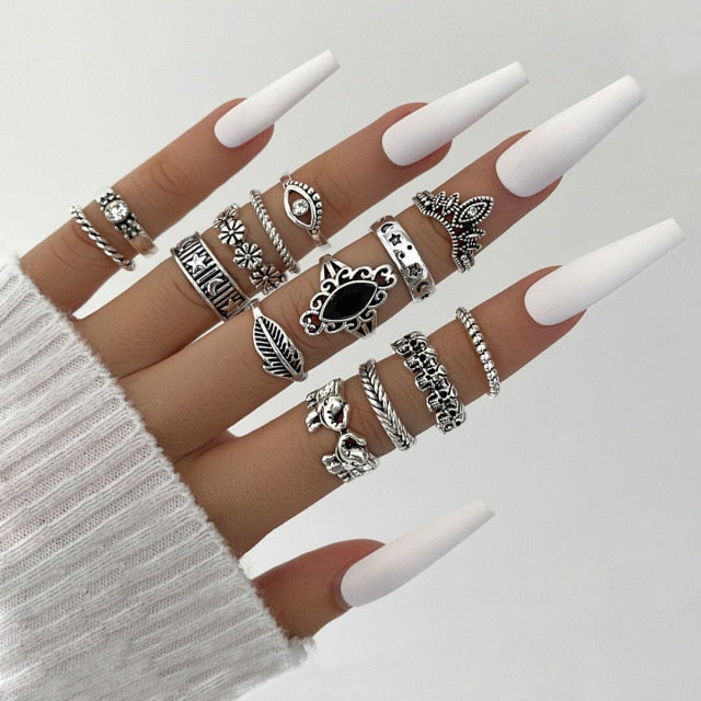 YADELAI Retro Alloy Snake Moon Ring Set Simple Style Gothic ring Jewelry Suit New 2021 Fashion Trend Jewelry Accessories