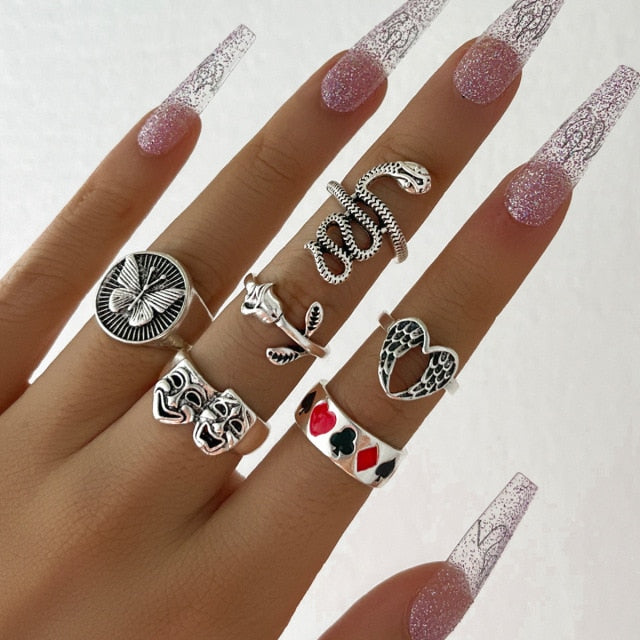 YADELAI Retro Alloy Snake Moon Ring Set Simple Style Gothic ring Jewelry Suit New 2021 Fashion Trend Jewelry Accessories