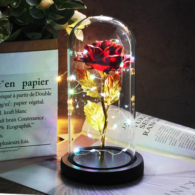 Beauty And Beast Rose LED Forever In Glass Dome Red Rose Valentine&#39;s Christmas Day Special Romantic Birthday Gift For Girlfriend
