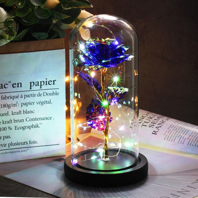 Beauty And Beast Rose LED Forever In Glass Dome Red Rose Valentine's Christmas Day Special Romantic Birthday Gift For Girlfriend