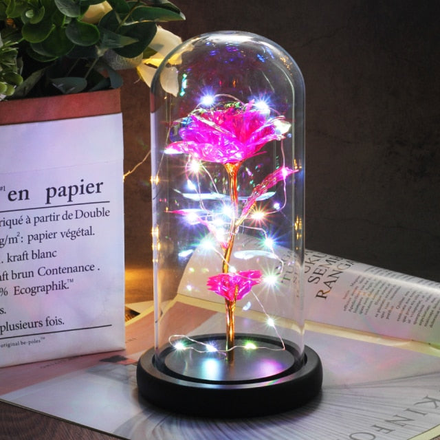 Beauty And Beast Rose LED Forever In Glass Dome Red Rose Valentine's Christmas Day Special Romantic Birthday Gift For Girlfriend