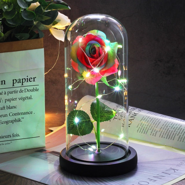 Beauty And Beast Rose LED Forever In Glass Dome Red Rose Valentine's Christmas Day Special Romantic Birthday Gift For Girlfriend