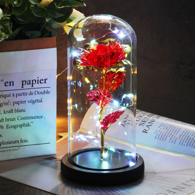 Beauty And Beast Rose LED Forever In Glass Dome Red Rose Valentine's Christmas Day Special Romantic Birthday Gift For Girlfriend
