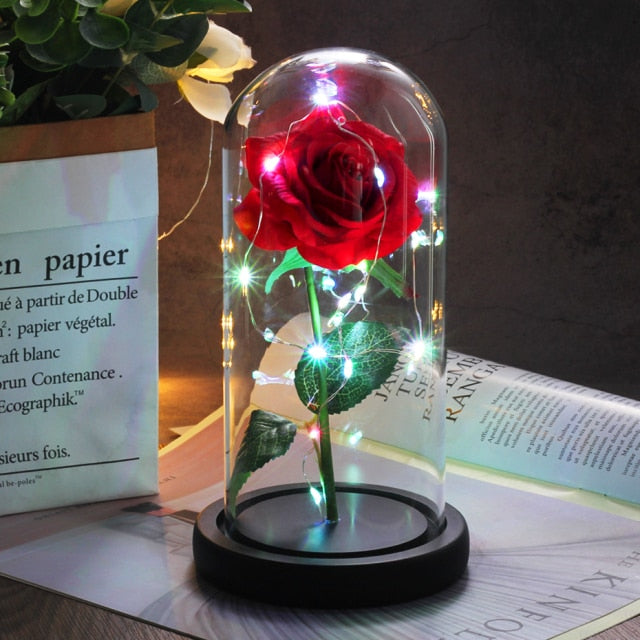 Beauty And Beast Rose LED Forever In Glass Dome Red Rose Valentine's Christmas Day Special Romantic Birthday Gift For Girlfriend