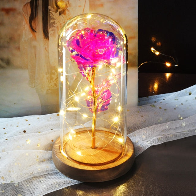 Beauty And Beast Rose LED Forever In Glass Dome Red Rose Valentine's Christmas Day Special Romantic Birthday Gift For Girlfriend