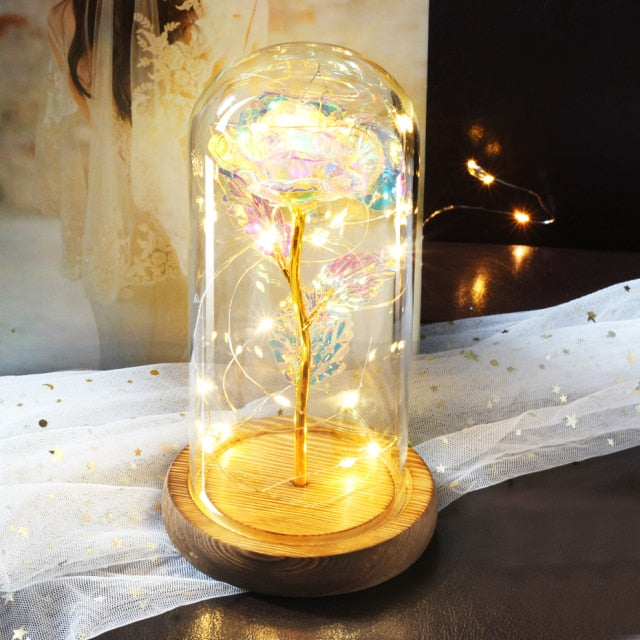 Beauty And Beast Rose LED Forever In Glass Dome Red Rose Valentine's Christmas Day Special Romantic Birthday Gift For Girlfriend