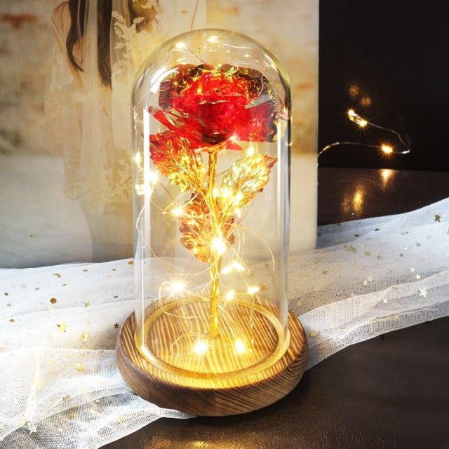 Beauty And Beast Rose LED Forever In Glass Dome Red Rose Valentine's Christmas Day Special Romantic Birthday Gift For Girlfriend