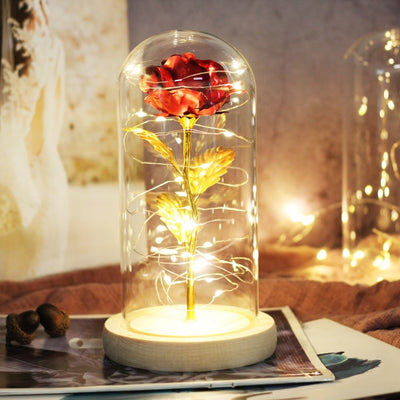 Beauty And Beast Rose LED Forever In Glass Dome Red Rose Valentine&#39;s Christmas Day Special Romantic Birthday Gift For Girlfriend
