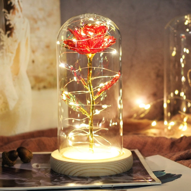 Beauty And Beast Rose LED Forever In Glass Dome Red Rose Valentine's Christmas Day Special Romantic Birthday Gift For Girlfriend