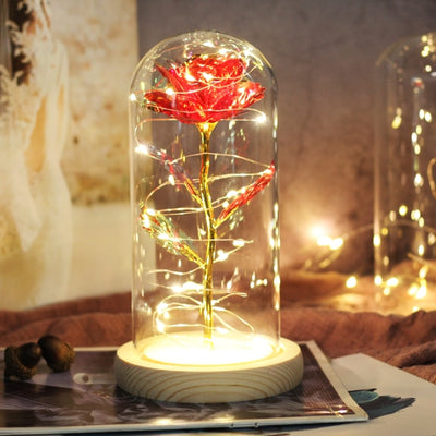 Beauty And Beast Rose LED Forever In Glass Dome Red Rose Valentine&#39;s Christmas Day Special Romantic Birthday Gift For Girlfriend