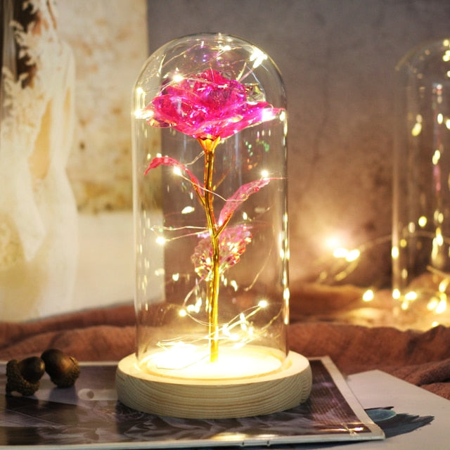 Beauty And Beast Rose LED Forever In Glass Dome Red Rose Valentine's Christmas Day Special Romantic Birthday Gift For Girlfriend