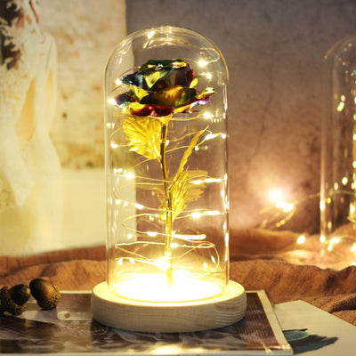 Beauty And Beast Rose LED Forever In Glass Dome Red Rose Valentine&#39;s Christmas Day Special Romantic Birthday Gift For Girlfriend