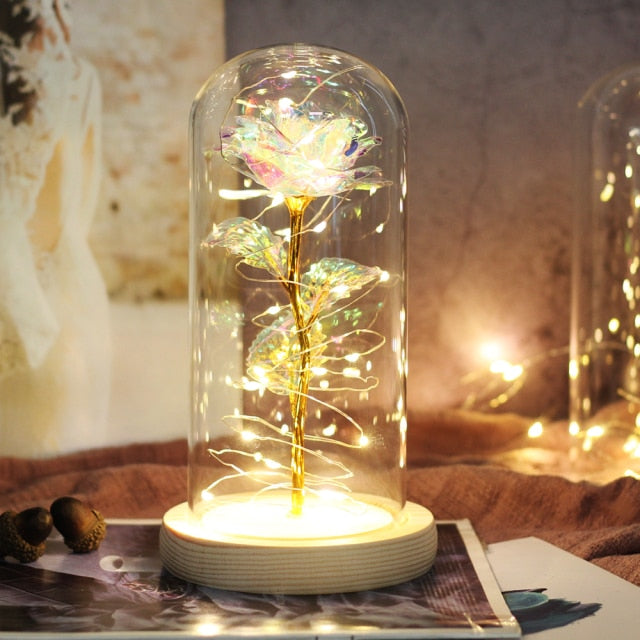 Beauty And Beast Rose LED Forever In Glass Dome Red Rose Valentine's Christmas Day Special Romantic Birthday Gift For Girlfriend
