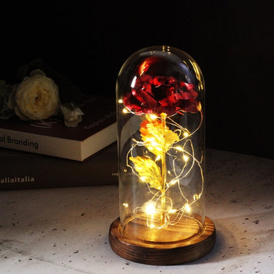 Beauty And Beast Rose LED Forever In Glass Dome Red Rose Valentine&#39;s Christmas Day Special Romantic Birthday Gift For Girlfriend