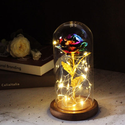Beauty And Beast Rose LED Forever In Glass Dome Red Rose Valentine&#39;s Christmas Day Special Romantic Birthday Gift For Girlfriend